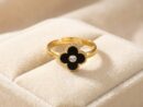 Stunning Black Clover & Gold Adjustable Ring