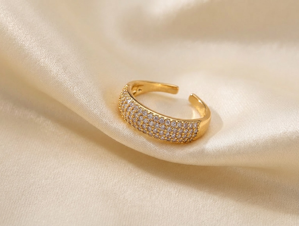 Dazzling Gold Plated Pavé Crystal Ring - Adjustable Band - Image 2