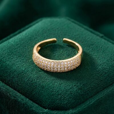 Dazzling Gold Plated Pavé Crystal Ring - Adjustable Band