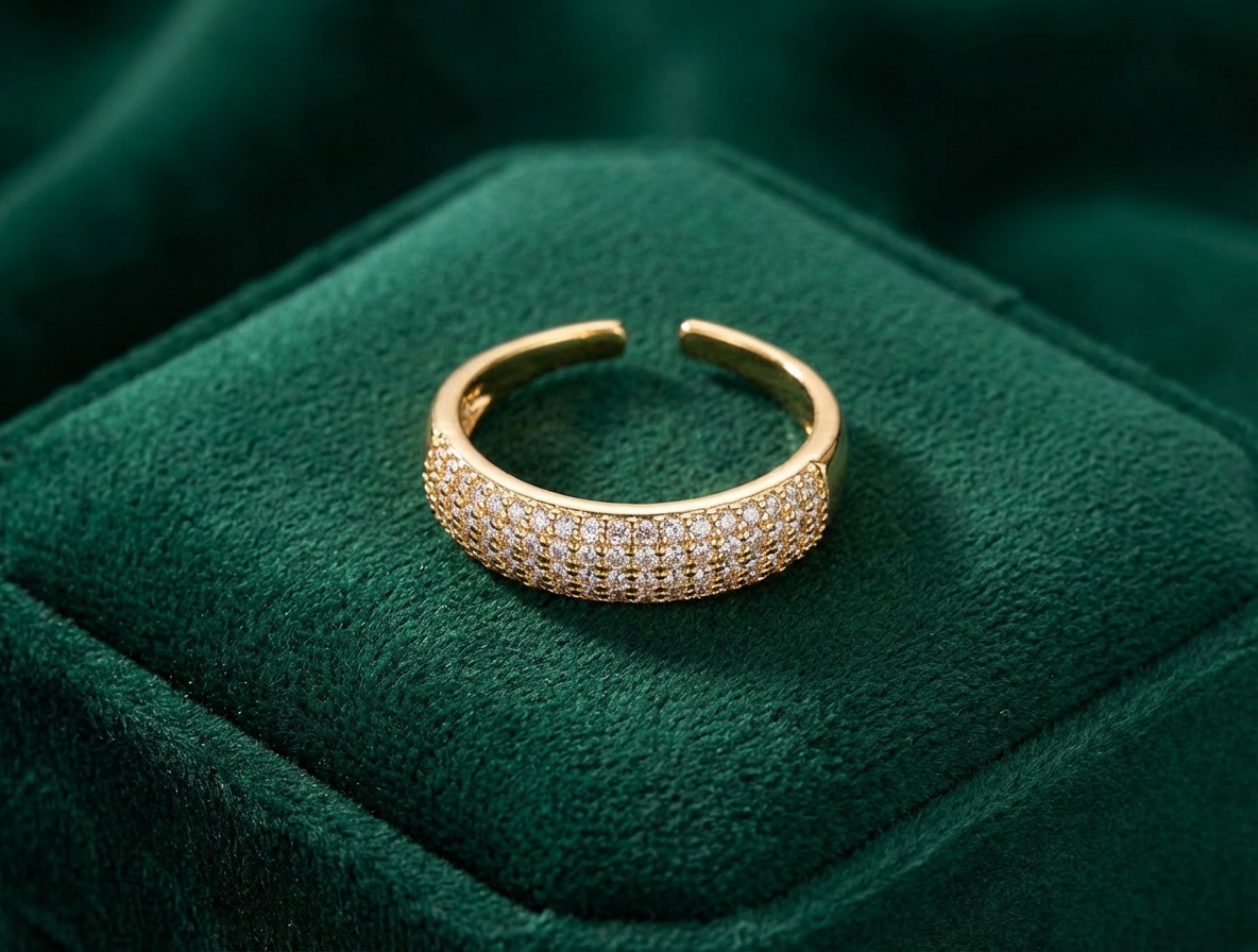 Dazzling Gold Plated Pavé Crystal Ring - Adjustable Band