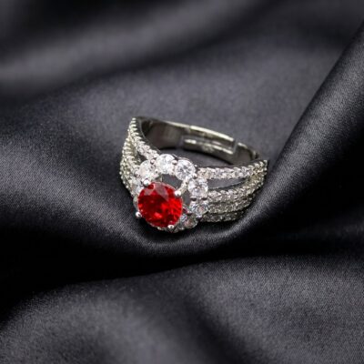 Elegant Ruby Red Stone Silver Ring for Women
