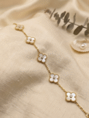 Timeless Elegance: Gold & Mother-of-Pearl Clover Station Bracelet
