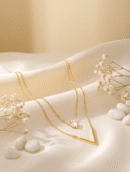 Modern Love: Layered Gold Necklace with Heart Solitaire & Chevron Pendant