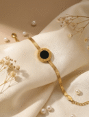 Timeless Elegance: Gold Roman Numeral & Black Disc Snake Chain Bracelet